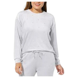 Comfort Code Women's Velour Foil Knit Top Gray Dots - Regular